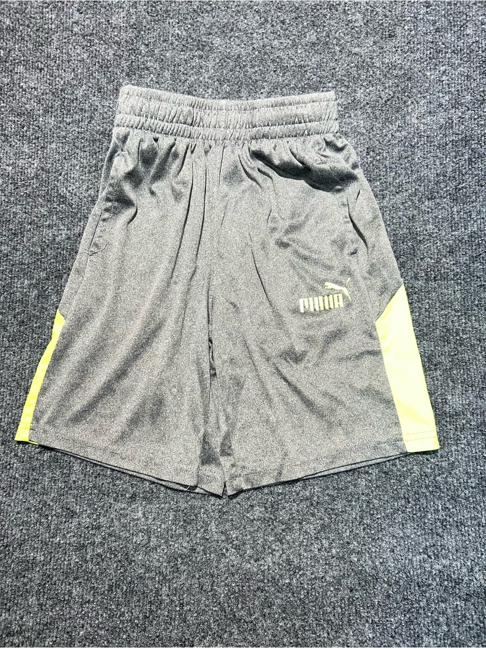 Puma kids Gray Athletic Shorts with Yellow Side Panels